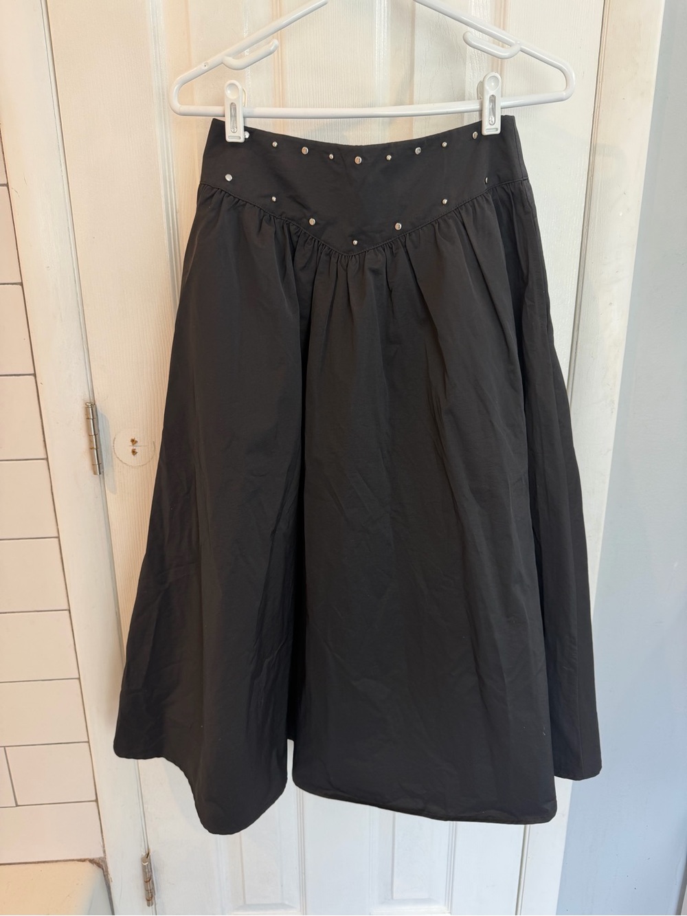 Cider Black A-Line Midi Skirt with Stud Detail